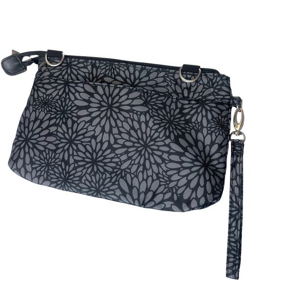 Baggallini Crossbody Wristlet Clutch Gray Floral Geometric Purse - Picture 6 of 8
